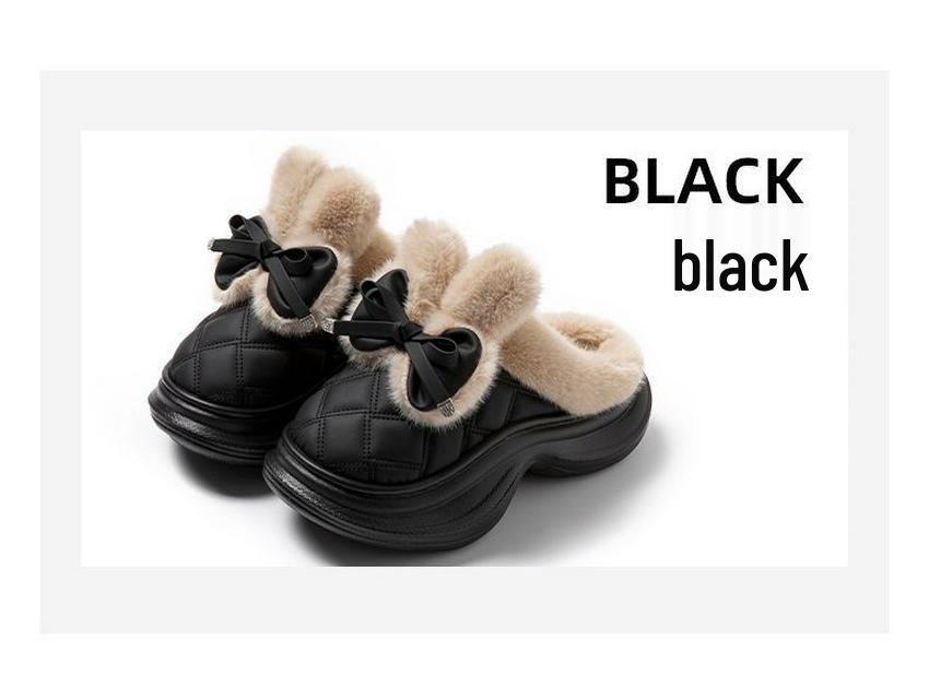 Damen 2025 Winter Schleife Baumwollpantoffeln: Rutschfest, Dicke Sohle, Warmes Plüsch für den Außenbereich