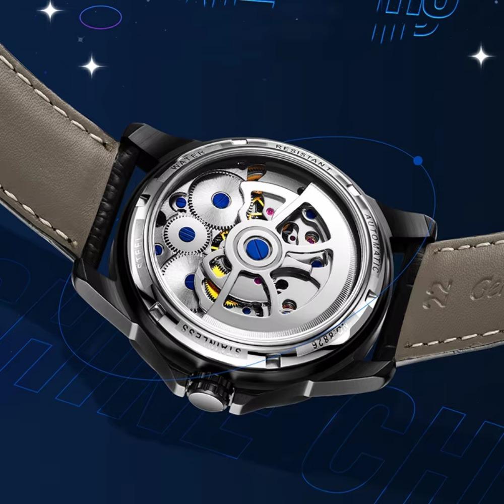 Fase Lunare Impermeabile 3Bar Automatico Logo Personalizzato 2026 Ultimo Best Seller Doppio Tourbillon Orologio Meccanico Moda Sportivo