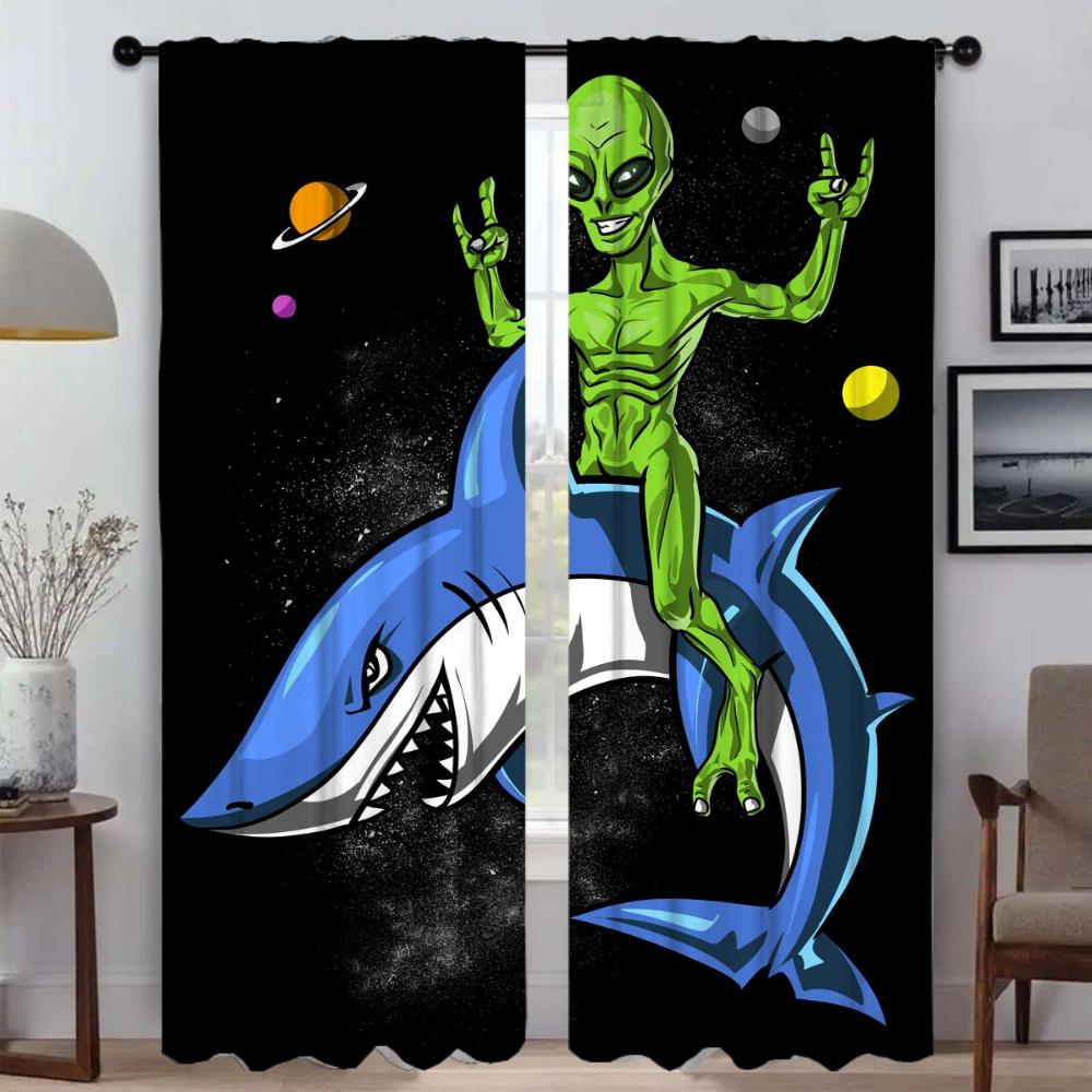 Curtains Child Room Extraterrestrial Blackout Curtain for Room 2 Panel Home Interior Curtains Shades Halloween Decoration Living