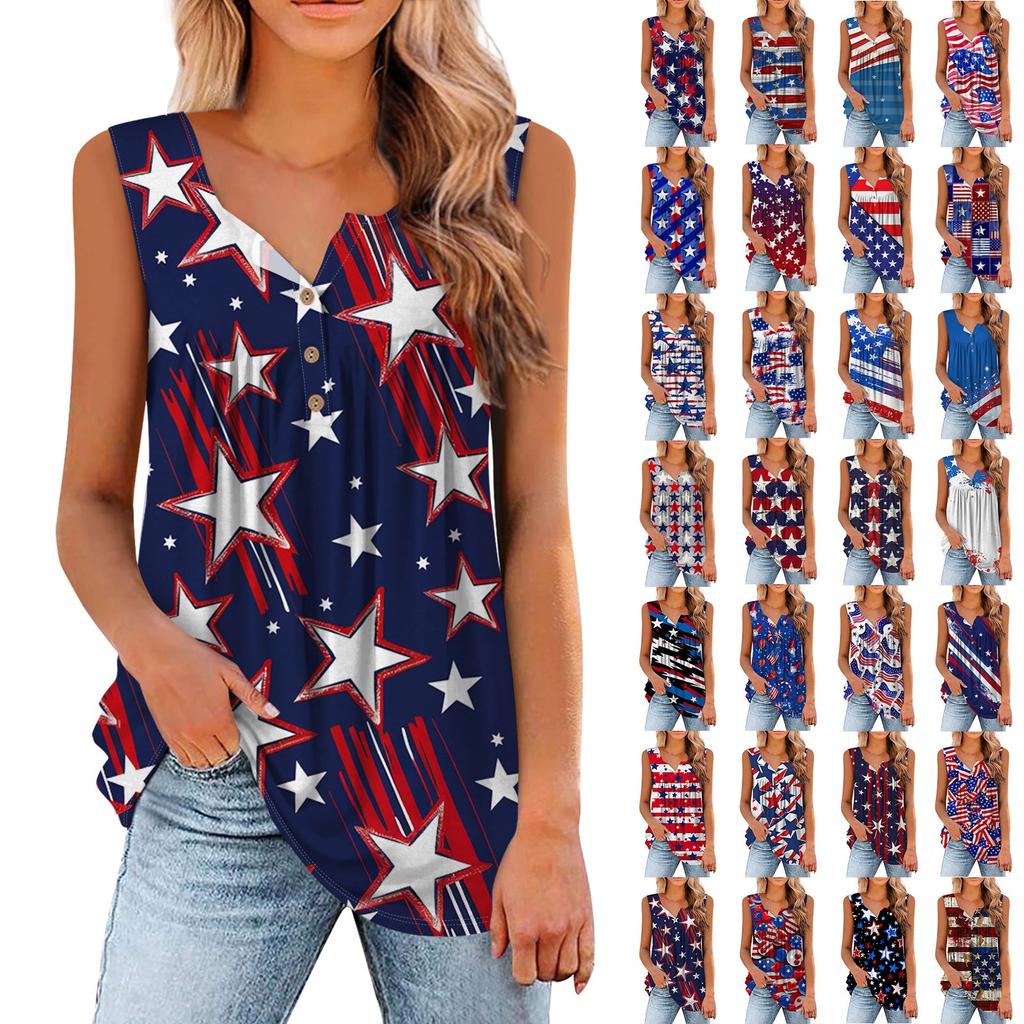 Women's Fashion Printing Round Neck Sleeveless Casual T-shirt Tank Top