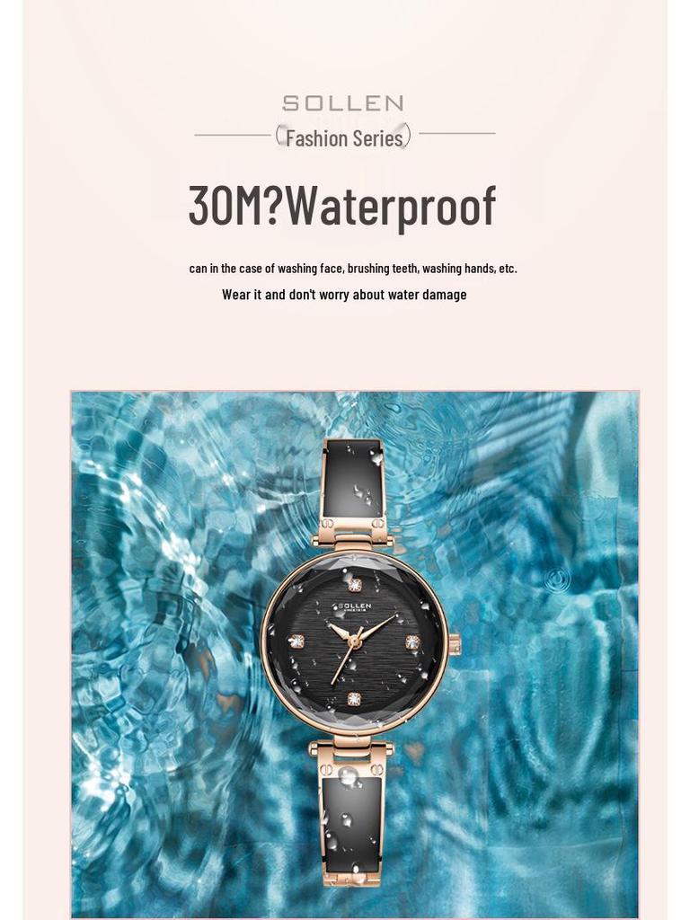 SOLLEN Women's Elegant Slim Band Quartz Watch - Minimalist Korean Style