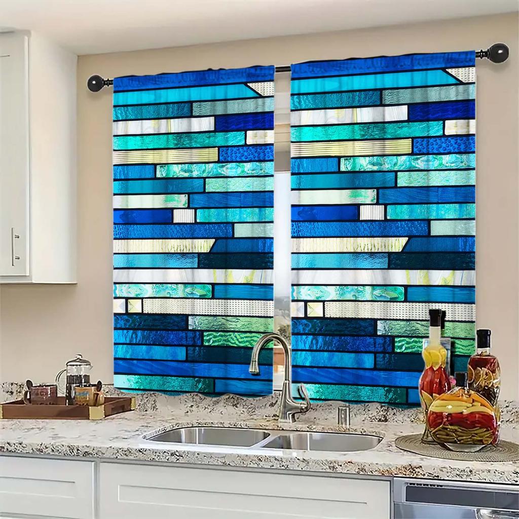 2-Panels Blue Series Glass Window Curtains   Distinctive Printed Curtains   Suitable for Gifting To Family and Friends