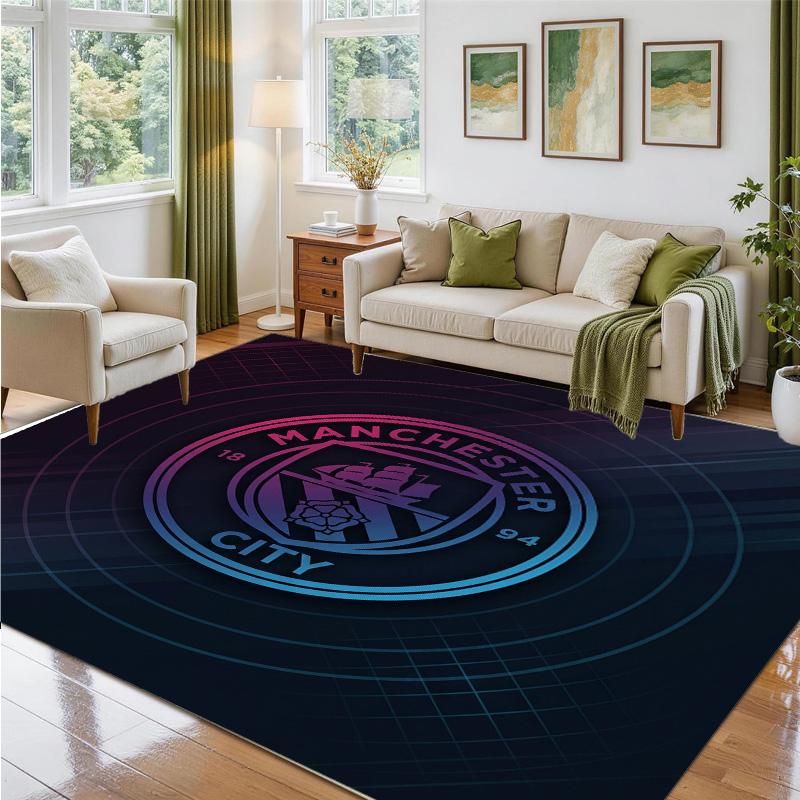 Manchester City Design Crystal Velvet Rug Soft Decorative Mat for Bedroom Entrance