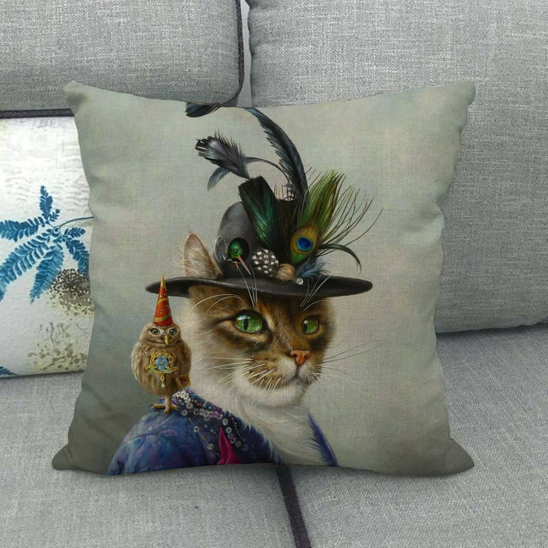 Cartoon Cat Pattern Series Super Soft Cotton and Linen Material Pillow Cover for Home Sofa Decoration Pillow Cover