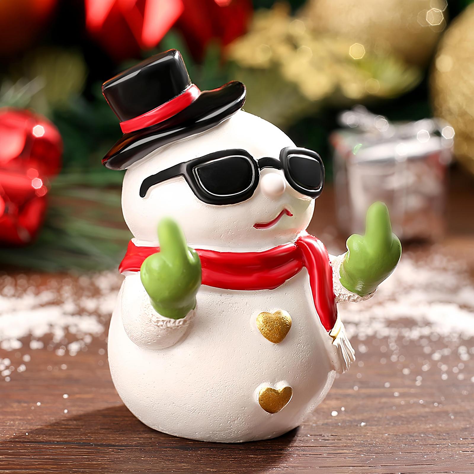 Santa Claus Snowman Handicraft Ornament Middle Finger Santa Claus Sculpture Resin Desktop Snowman Figurine Christmas Decor Gifts
