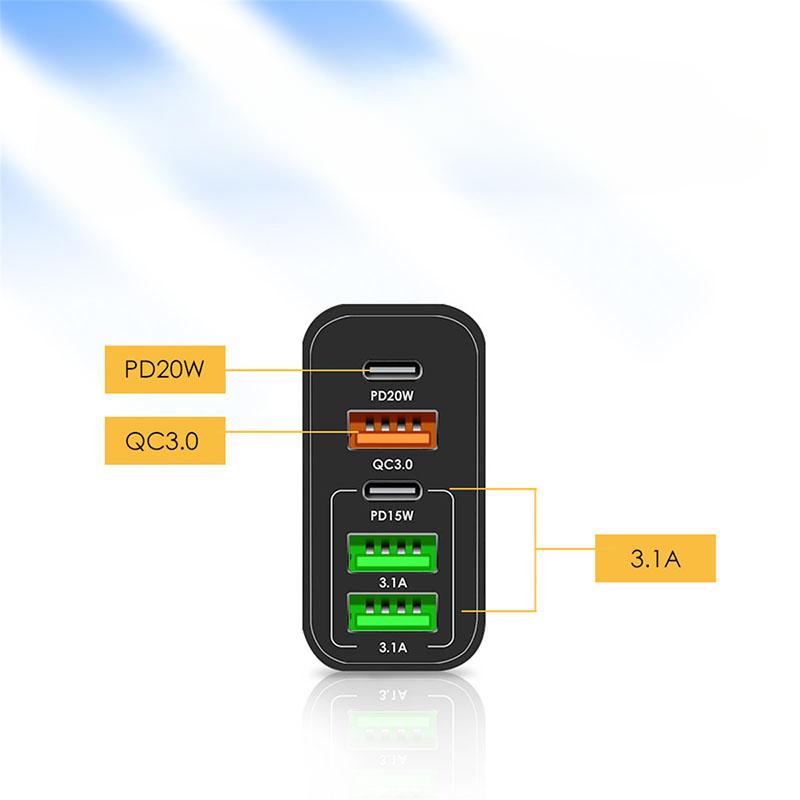 65W PD Charger 5V 7A Fast Charging 5 Port USB For iPhone 13 12 Pro iPad  Xiaomi Samsung Type C Phone Adapter EU US UK Plug