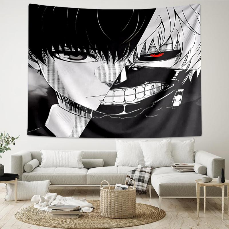 Tokyo-Ghoul Print Tapestry, Backdrop, Easy Setup, Ideal for Bedroom, Office & Living Room, with Aesthetic Wall Hanging Decor.