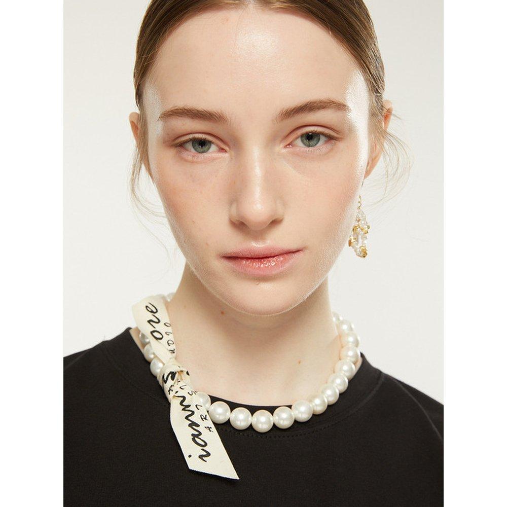Logo Tape Big Pearl Necklace