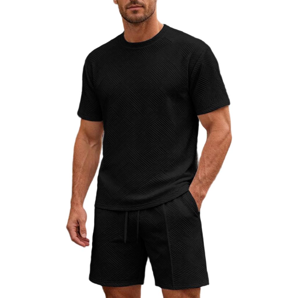 Men's Summer Crew Neck T-Shirt and Shorts Set Two-Piece Casual Sportswear Lightweight Breathable Fabric Suitable for Outdoor Activities