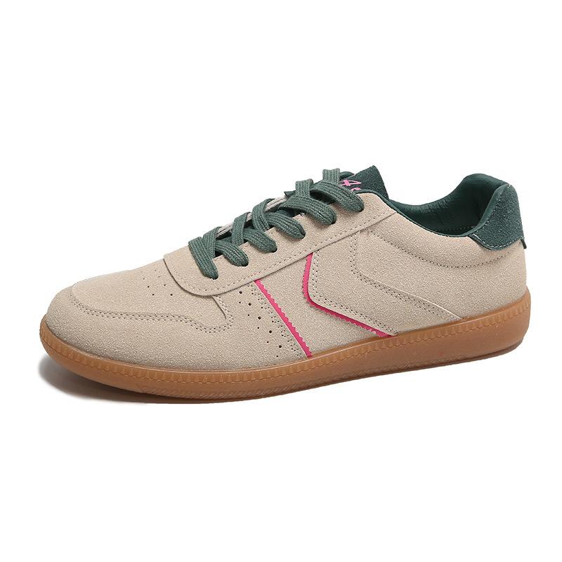 Large size couple's color matching women's retro round head lace-up spring and autumn versatile casual flat-bottomed sports shoes