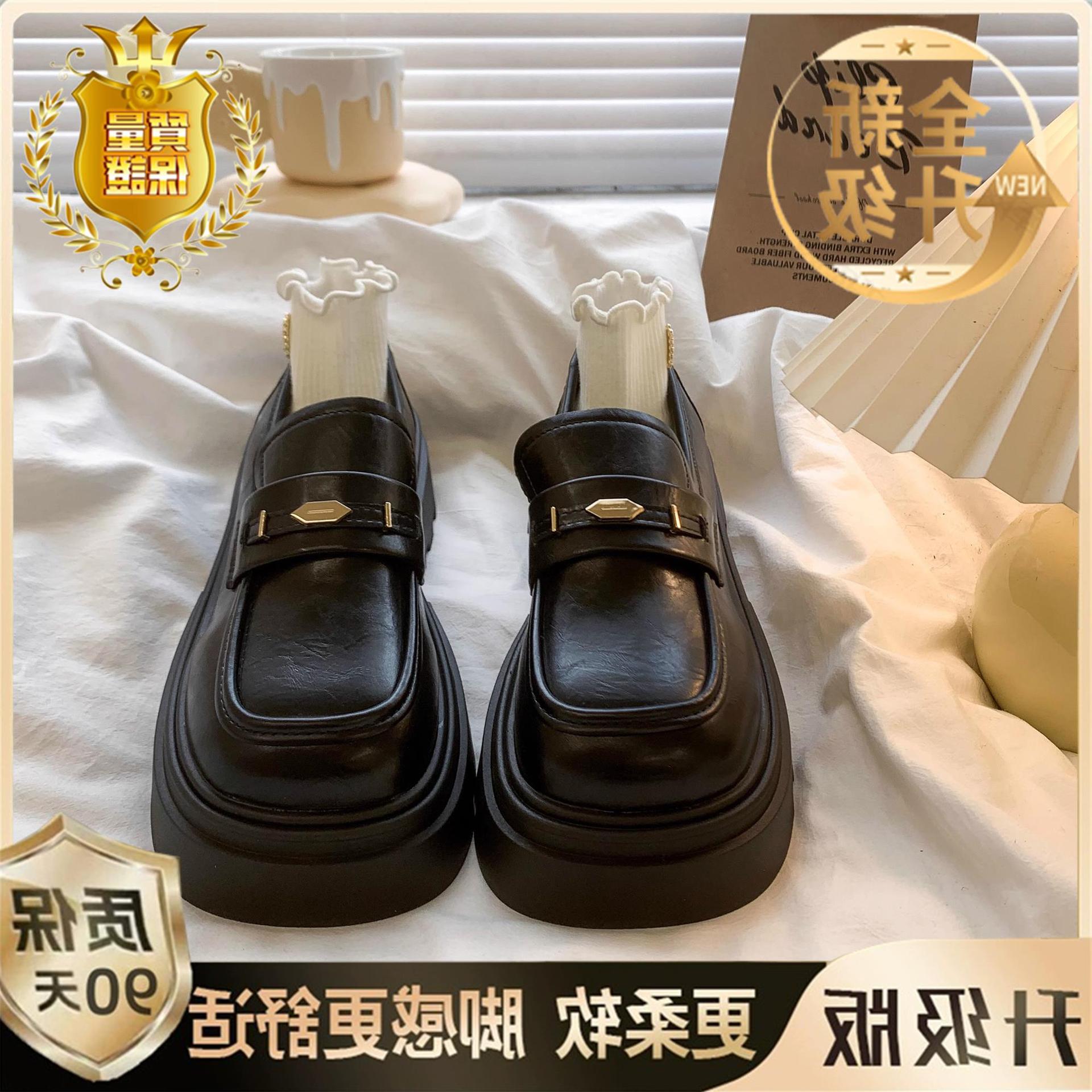 

Non-slip New Year s thick-soled thick-heeled single shoes for women s leisure increase in autumn wear-resistant versatile British style small leather 39