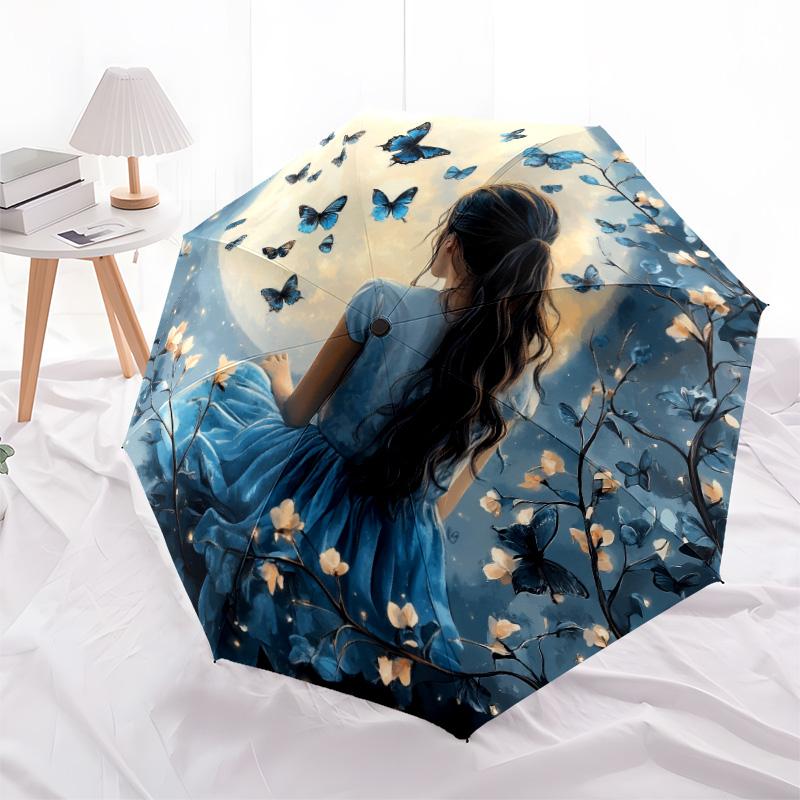 0106 Flower Maiden  pattern, automatic folding umbrella, portable and foldable design, 8 ribs, a Christmas or birthday gift.