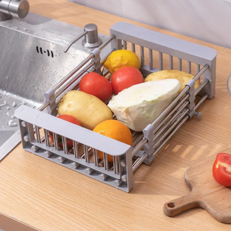Küchenspüle Rack Verstellbares Edelstahl-Geschirrabtropfgestell Spüle Teller Schüsselhalter Geschirr Organizer Obst Gemüse Abtropfgestell