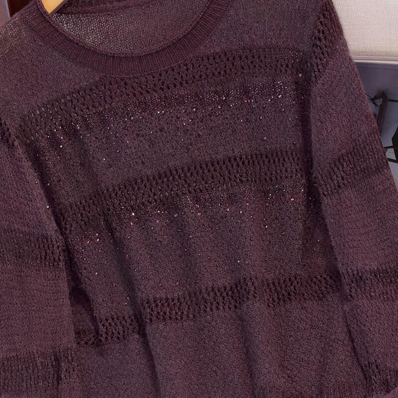 Women's Round Neck Hollow Knit Pullover Sweater