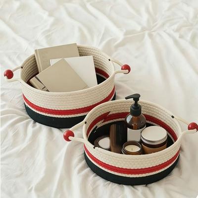 Handmade Cotton Rope Storage Box Large Capacity with Handles Makeup Storage Basket Decorative Sundries Storage Container