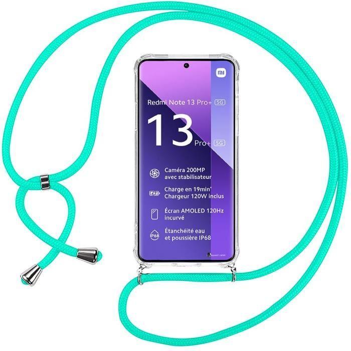 Coque Pour Xiaomi Redmi Note 13 Pro+ 5G - Protection Renforcée - Souple - Bandoulière Réglable Turquoise