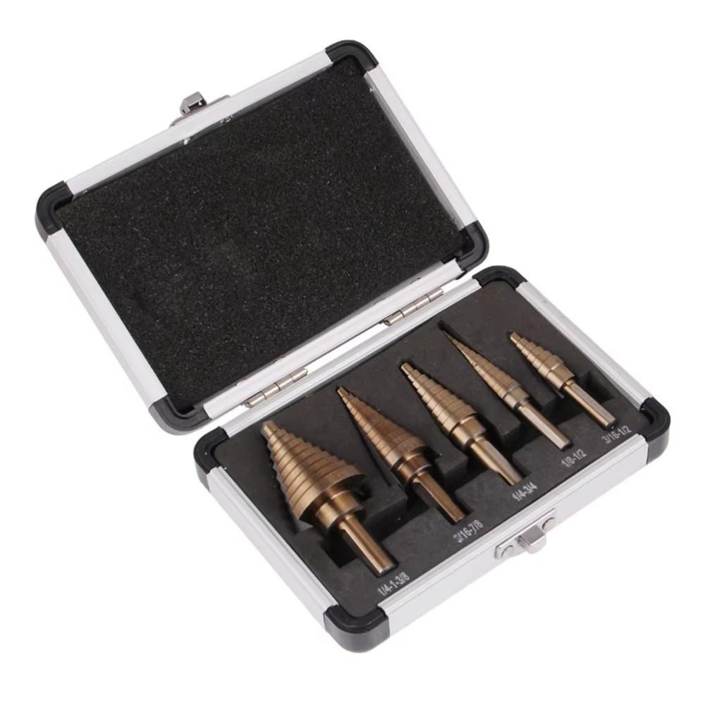 Durable 5PCS Set Step Drill Bit Set Straight Groove Multifunctional Stepped Drill Set Professional High Speed Steel Drill Bits