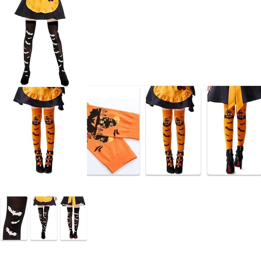 Halloween Costume Accessories Over The Knee Socks With Bat Print For Ladies