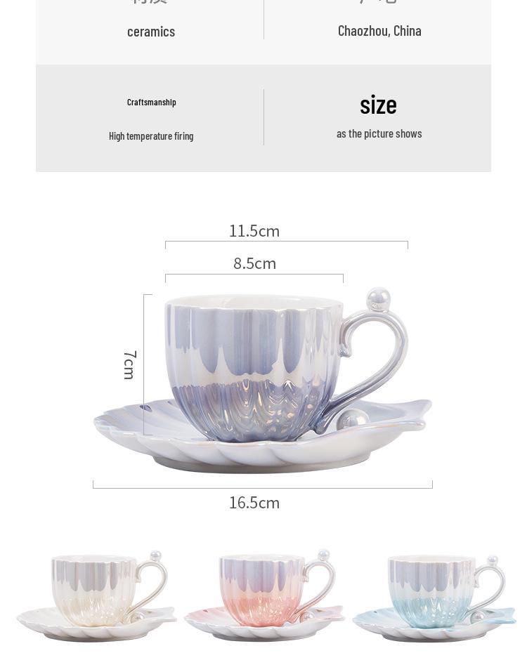 Set Tazza e Sottotazza in Ceramica con Conchiglie: Tazza leggera in madreperla per la casa – Elegante regalo souvenir di lusso