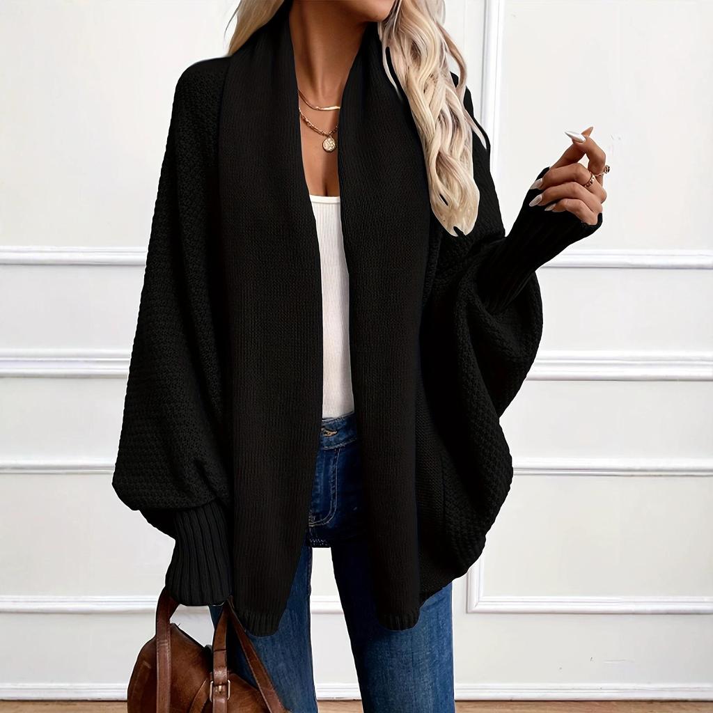 European & American Casual Open Knit Cardigan: Women's Loose, Big Collar, Lantern Sleeve, Lazy Style