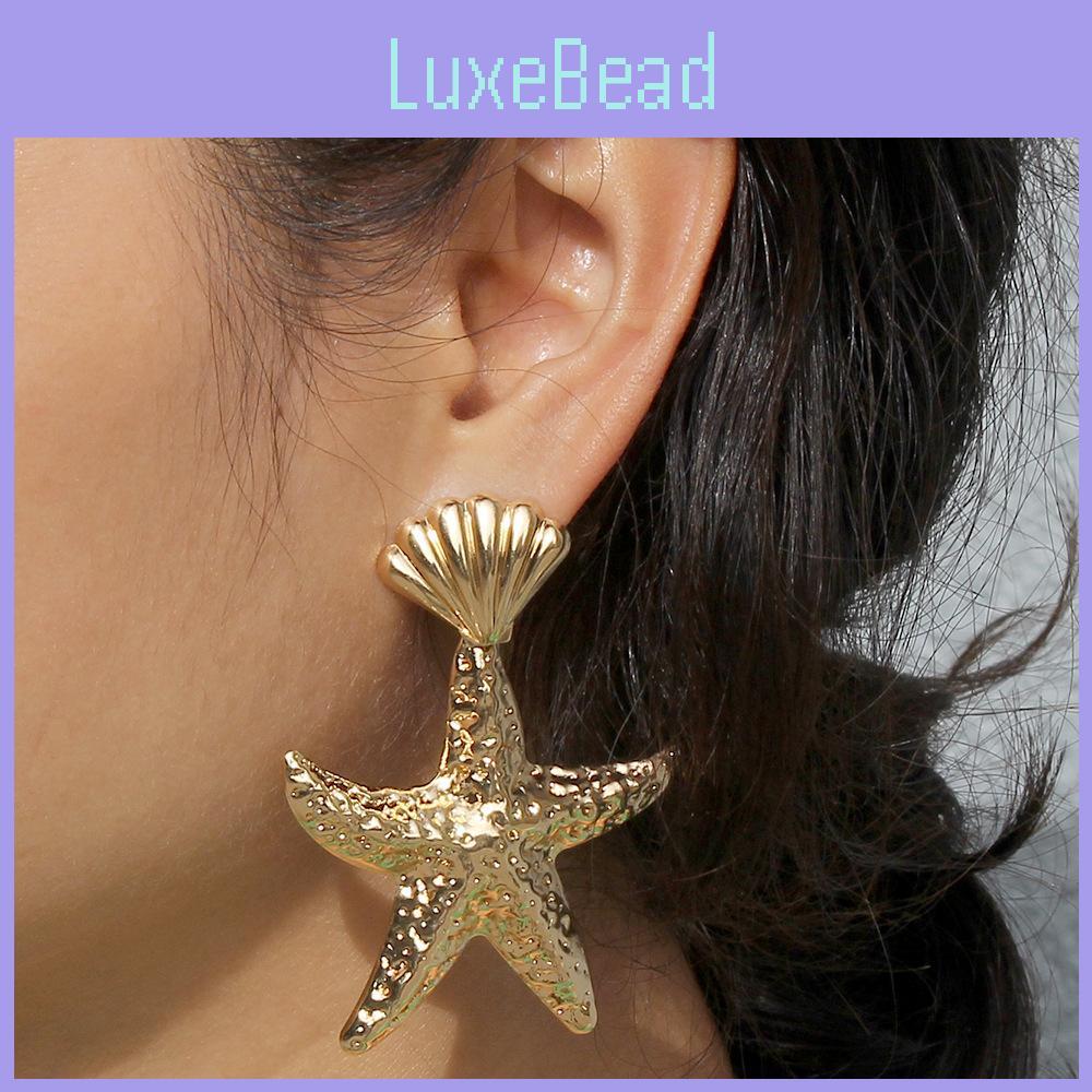Shell Gold Fashionable Starfish Design Women Metal Earrings For Beach Summer