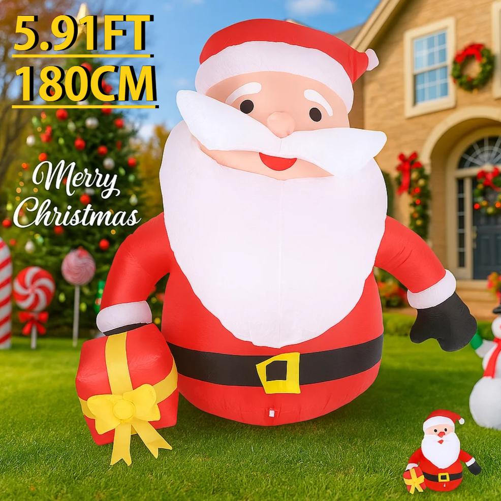 5.91FT With LED Light Inflatable Santa Claus Gift Box Toy Xmas Yard Decor Ornaments Home Decor Supplies Christmas Holiday Gift