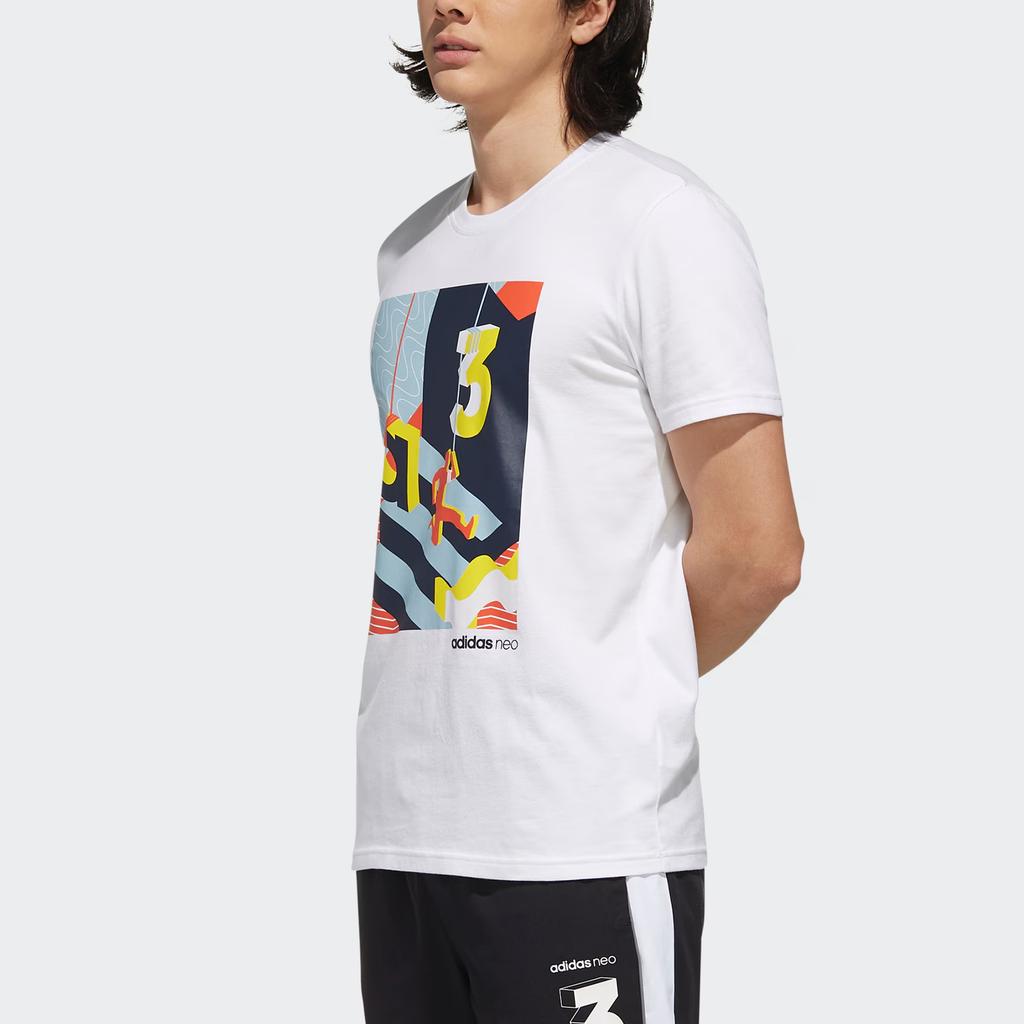 Adidas Neo Rock Climbing Fun Print Round Neck T-Shirt Men Tops White EJ7063