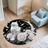 Floral Cat  Round Area Rug,Carpet Rug for Living Room Bedroom Sofa Playroom Decor,Non-slip Floor Mat