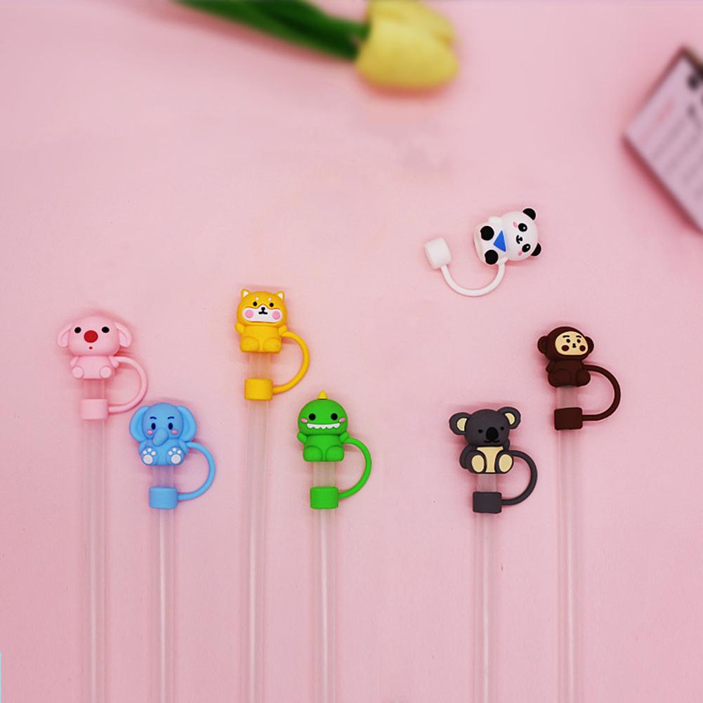 7Pcs Silicone Animals Straw Tips Protectors 10mm Cartoon Animals Straw Caps Dust-Proof for Stanley 30/40oz Tumbler Accessories