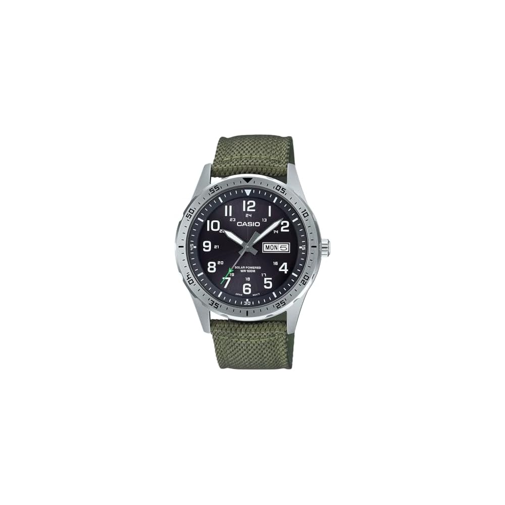 Casio Men's MTP-S120L-3AVCF Stainless Steel Quartz Watch Green Cloth Strap 22mm Casual
