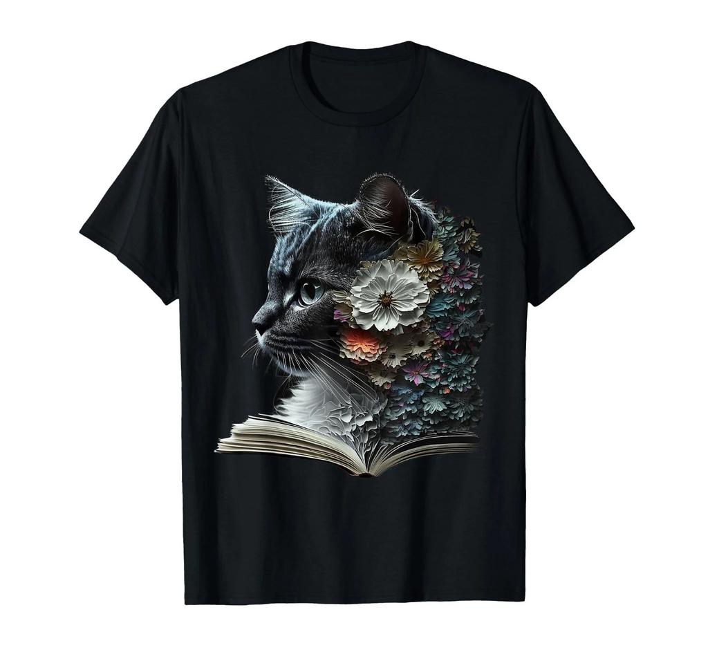 Cat Art Book Cat Motif Flowers Cat T-Shirt