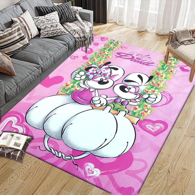 Diddl Flannel Printed Carpet, Home Sofa Decoration for Living Room & Bedroom, Non‑Slip Play Flannel Floor Mat for Game Room