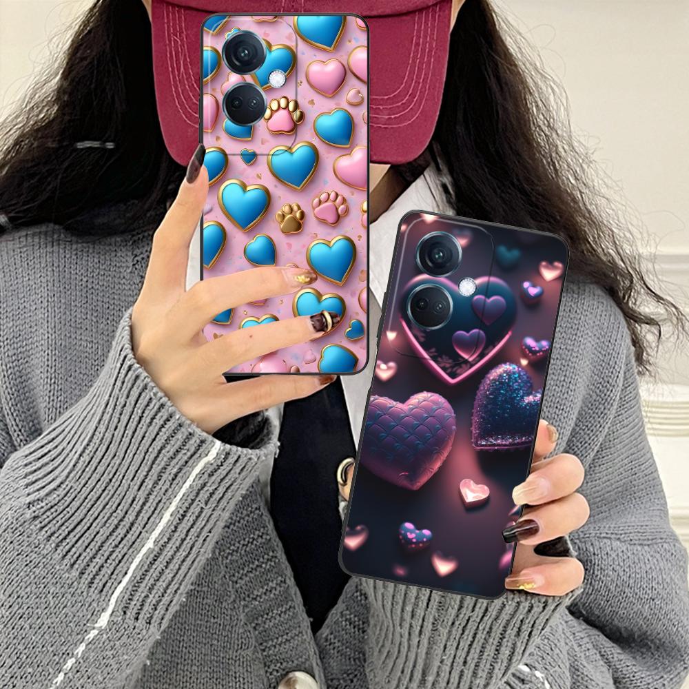 Y2K Glowing Hearts Mobile Phone Case for OPPO Reno 14 13 12 11 10 9 8 7 6 5 F T Pro 5G Colorful Printing Cover Smartphone Luxury