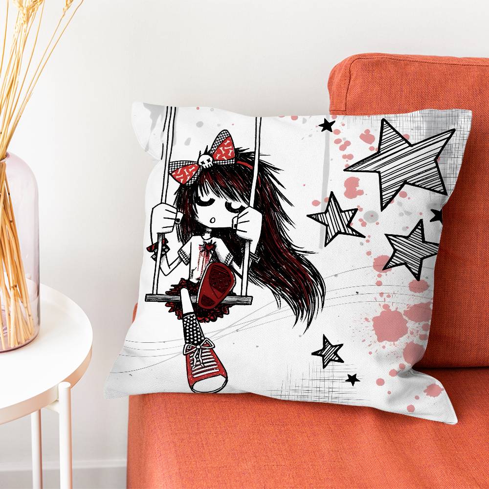 Emo Love Boys Black Pillow Case Silky Short Plush With Invisible Zipper Dustproof Sofa Cushion Cover For Home Decor