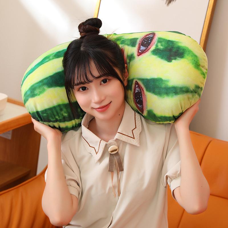 40/60Cm Funny Long Watermelon Plush Pillow Stuffed Emotion Face Green Fruit Long Bolster Sleeping Companion Party Prop Gift