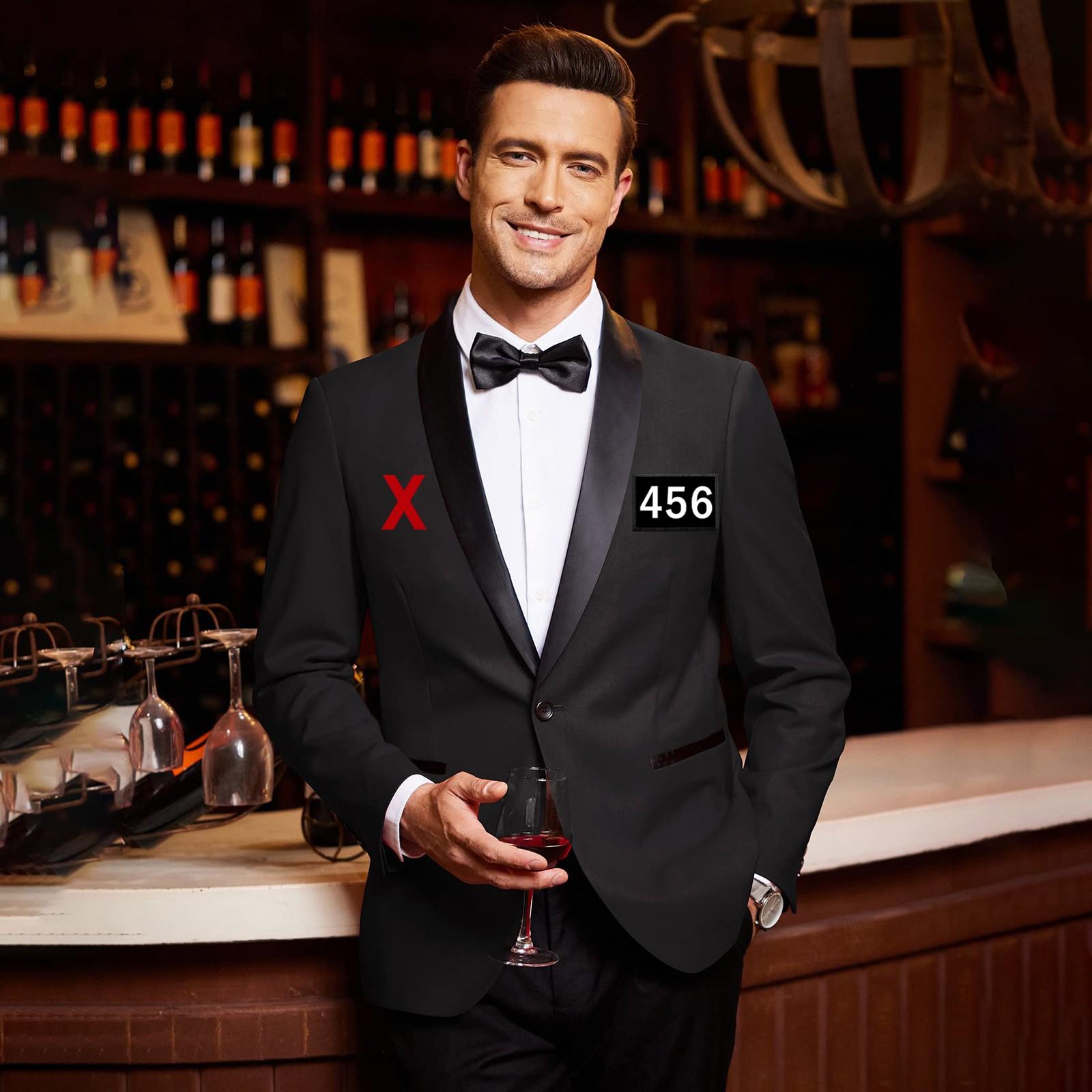 

Мужской приталенный пиджак на одну пуговицу с индивидуальной надписью M чёрный