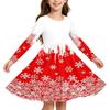 Girls Christmas Print Dress with Sleeves Long Sleeve Holiday Party Dress