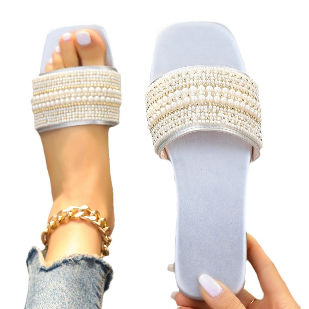 Plus Size 36-43 Women Shoes Summer Fashion Pearl Outdoor Sandals Casual Party Evening Non-slip Slippers Sandalias De Mujer