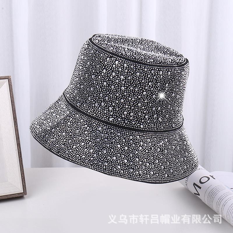 European and American Trendy Brand Foreign Gas Full Diamond Flat Top Fisherman Hat Children Heavy Industry Light Luxury Fashion Show Face Small Sunscr