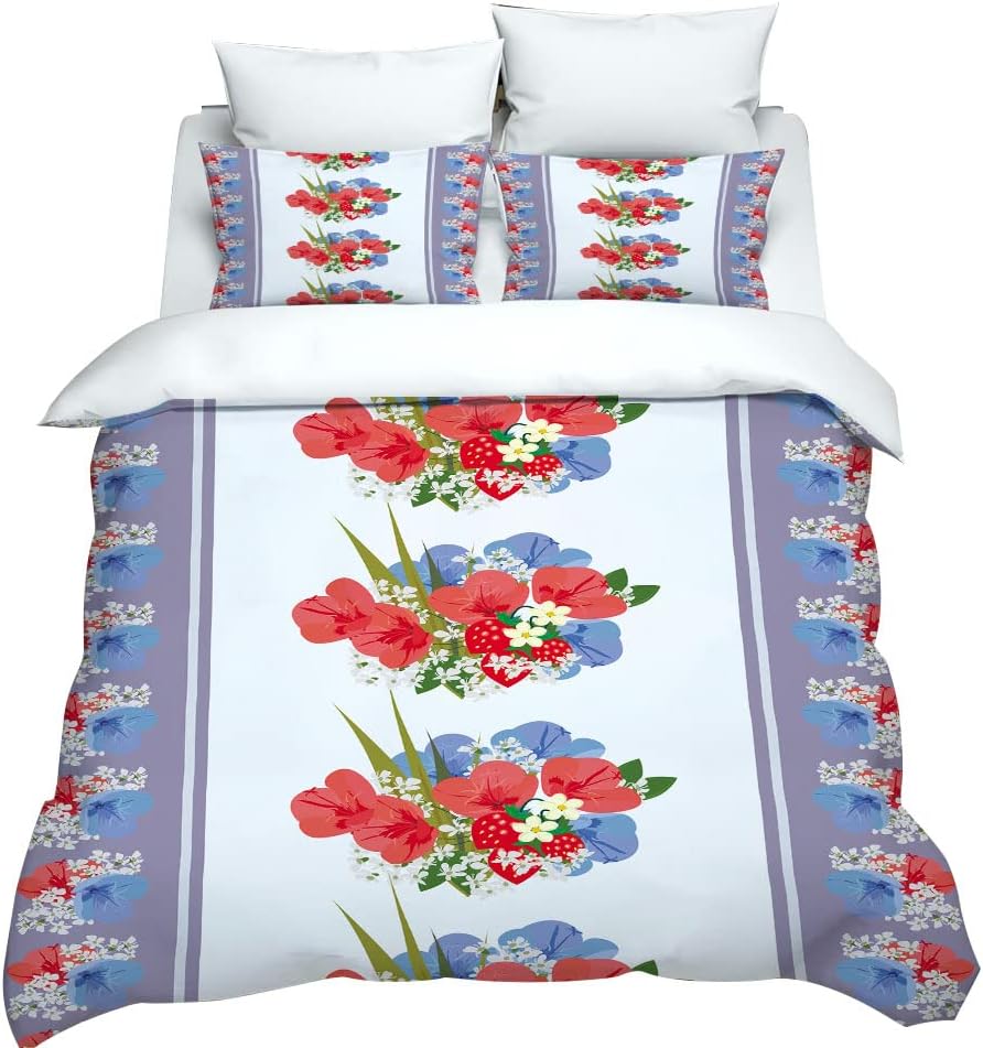 

Girls Cartoon Flowers and Leaves Duvet Cover set, Cute Comforter Cover Girly Tropical Plant Summer Bedding Set For Kids Children 90x200m