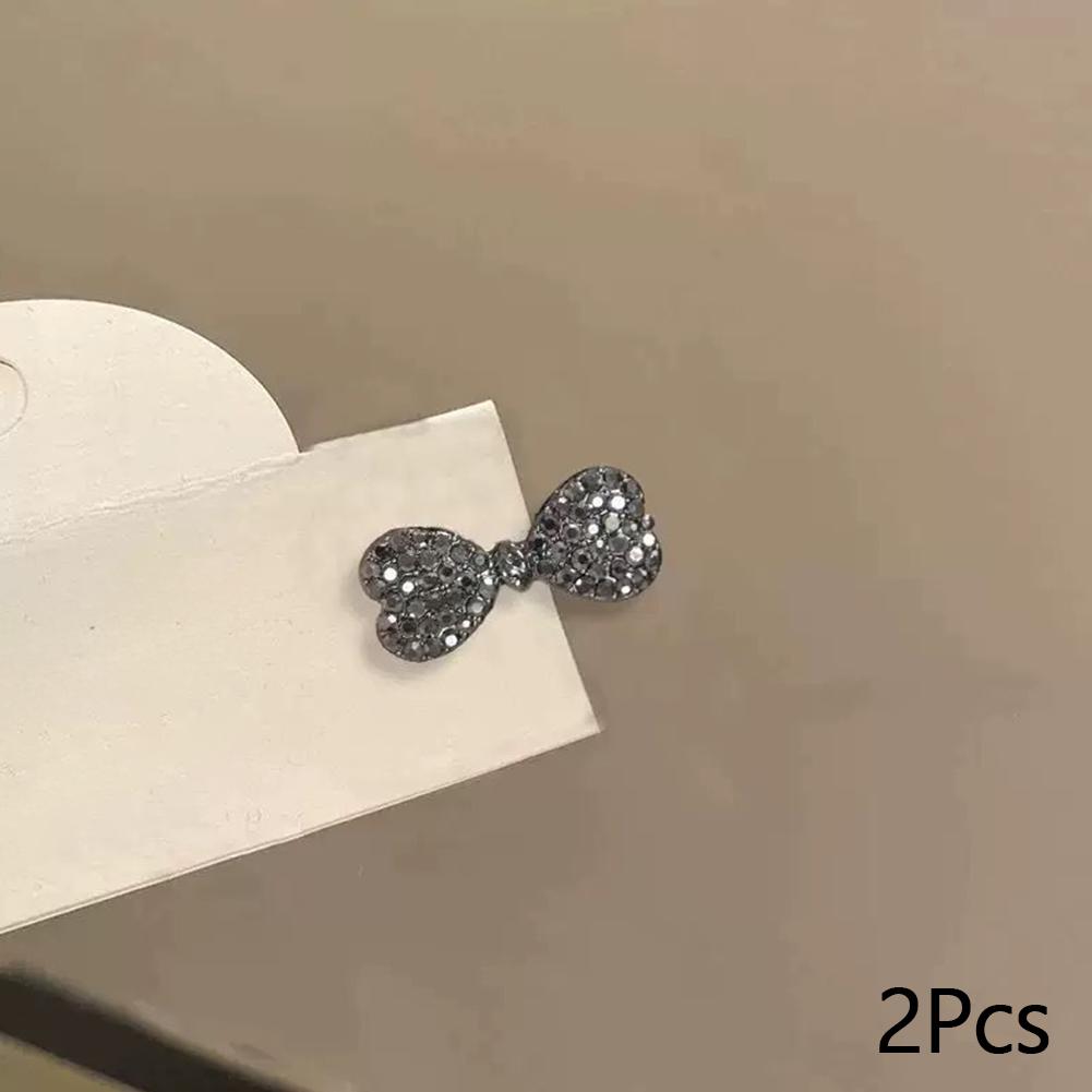Mini Grey Rhinestone Bow Hair Clip Luxury Duckbill Side Clip Women Fashion Bangs Broken Hair Clip Accessories