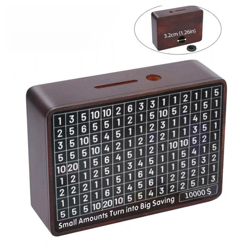 Wooden Money Saving Box 10000/1000 Savings Challenge Box Coin Piggy Bank Cash Vault Bank with Money Target Numbers for All Ages