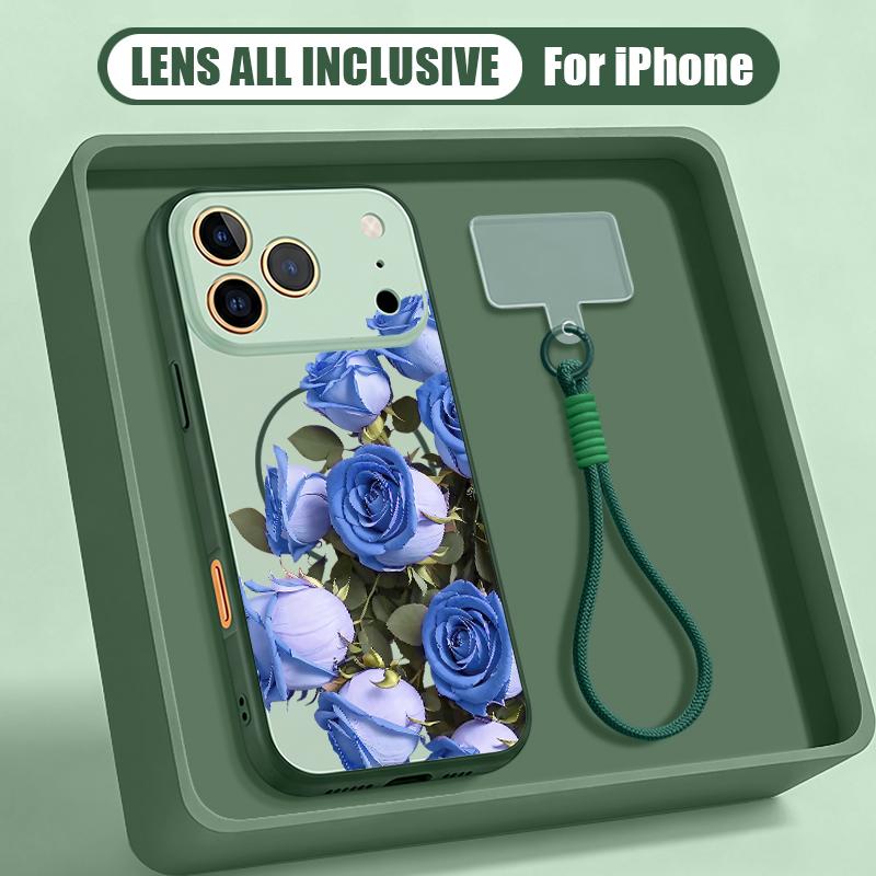 INS Floral Pattern Hand Strap Case For iPhone 17 Pro Max iPhone 16 15 14 13 Pro Max Magnetic For Magsafe Hybrid TPU+PC Matte Cover