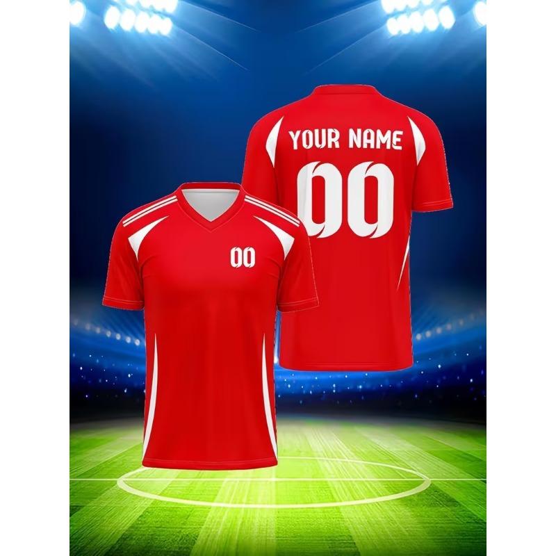 Printed Custom Name Team Name Numbers Football Jersey New Sports T Shirts Stripe Sports Jerseys Cool V Neck Tops Unisex Tee