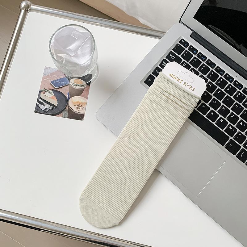 Women's Summer Thin Pure Color Ice Silk Breathable Long Tube Pile Socks