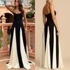 Fashion Contrasting Color Spaghetti Strap Dress for Women Elegant Gauze Backless A-line Long Dresses New Lady Party Evening Dresses