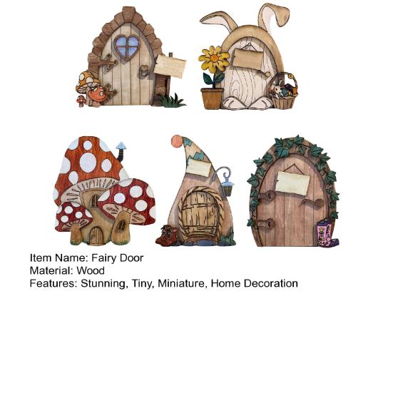 5 Pcs Mini Fairy Door for Tree Trunk, Wall Decor, Miniature Wooden Fairytale House Door for DIY Bonsai Terrarium Decoration,