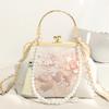 Chinese Style Embroidered Flower Shoulder Bag Elegant Handbags Small Square Bag Wedding Party Pearl Chain Women Evening Bags Sac