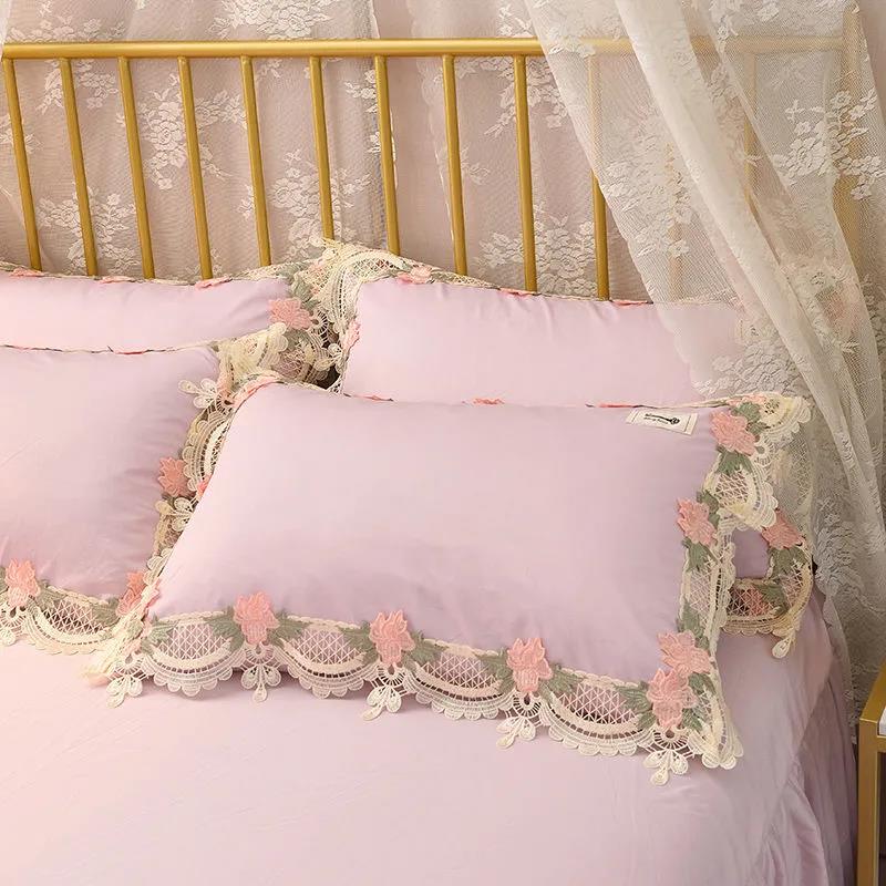 French Lace Pillowcase Washed Ice Silk Pillowcase Double Pillowcase 48x74 One Pair