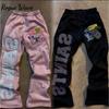 RogueWave Y2K Streetwear Sports Pants Mens Womens Hip Hop Retro Letter Embroidery Spliced Casual Pants Stretch High Waist Jogging Pants